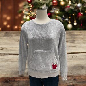 Cozy Gray Pullover Fleece Sweatshirt Festive Hot Cocoa Design Warm Winter Cozy